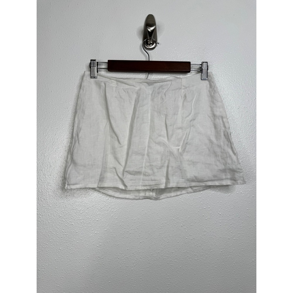 Ginski White Linen Mini Skirt Womens Size‎ Small High Waisted A-Line Minimalist